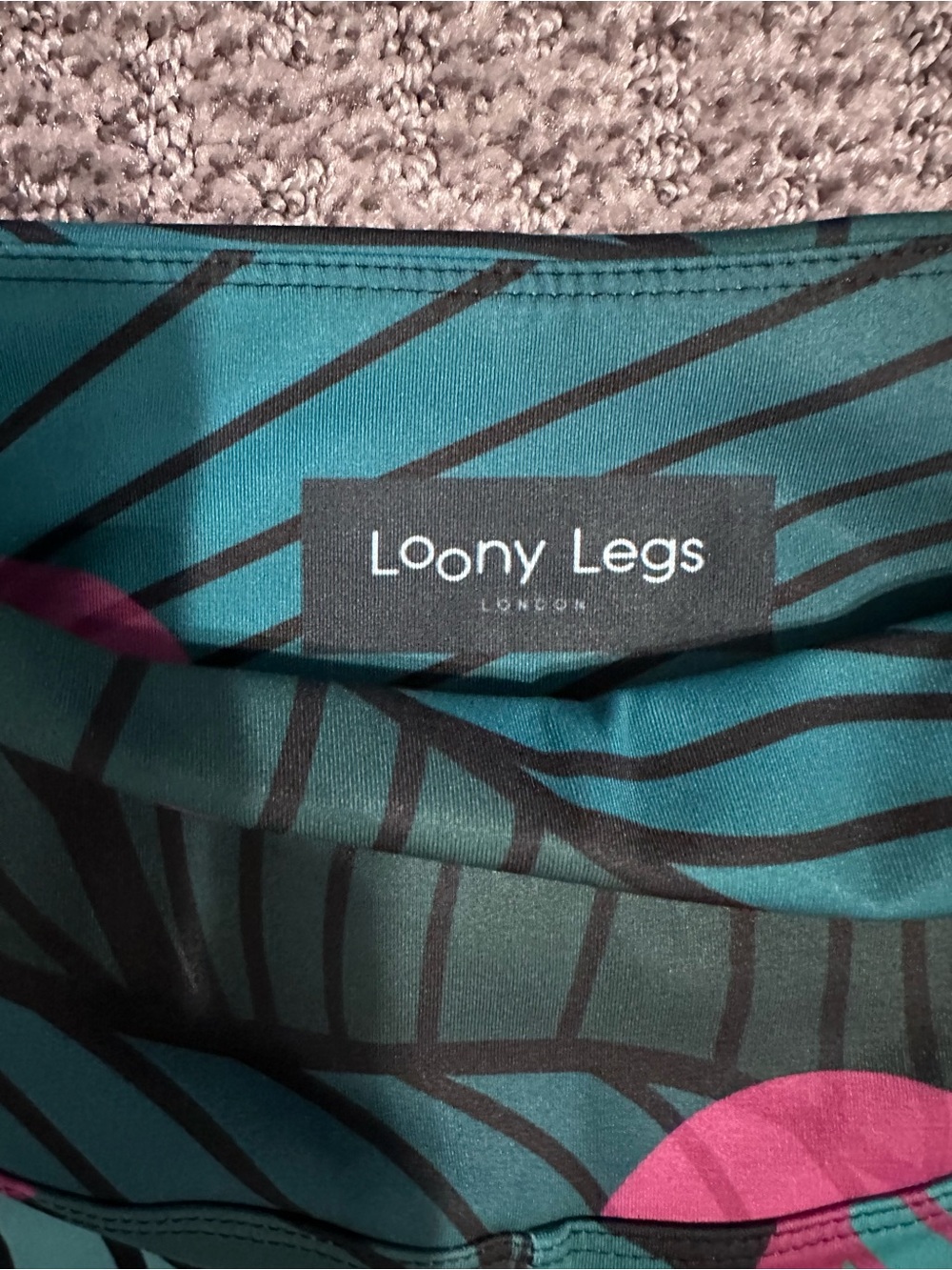 New! Loony Legs Recycled Floral Leggings "Fireflies" Green/Pink with Pockets, L - Picture 2 of 16